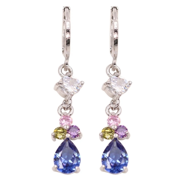🎀925 Five Gemstone Water Drop Earrings - Picture 2 of 10